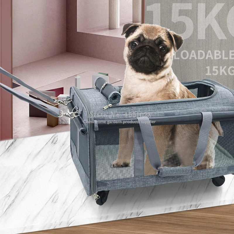 Складная универсальная переносная сумка для питомцев дорожная с колесами собак