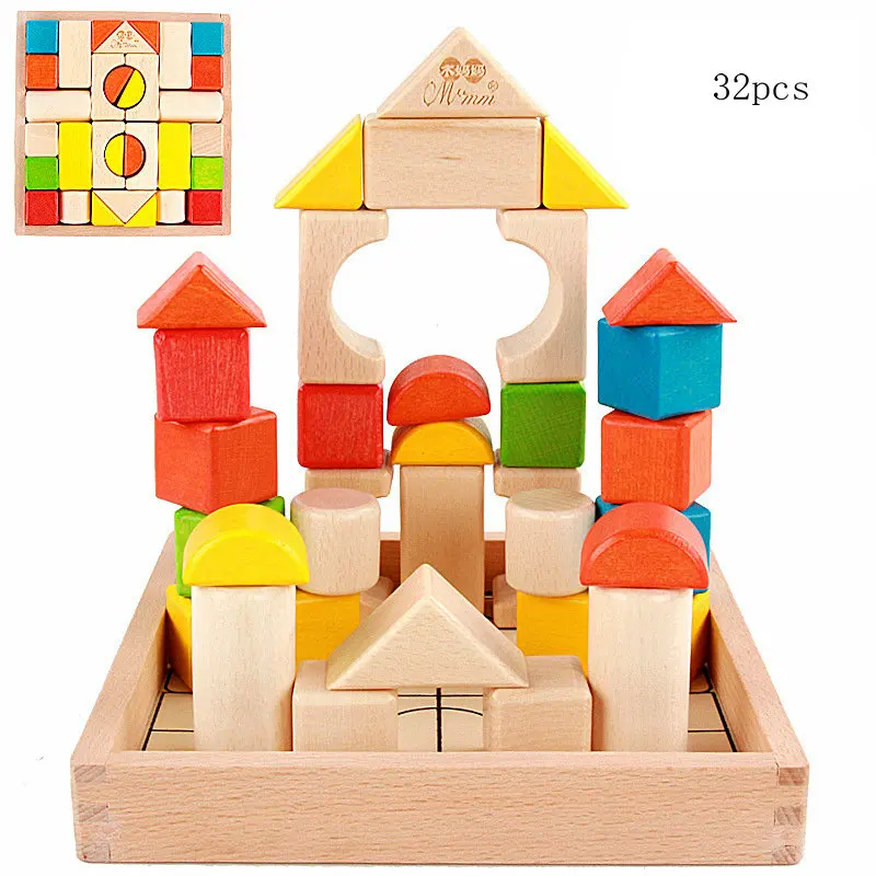 32 шт. Детский конструктор Радуга|Деревянные конструкторы| |