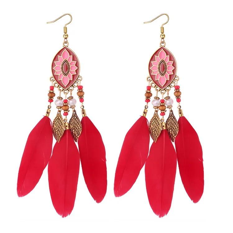 Новые модные серьги в богемном стиле ретро серьги-кисточки с перьями женские