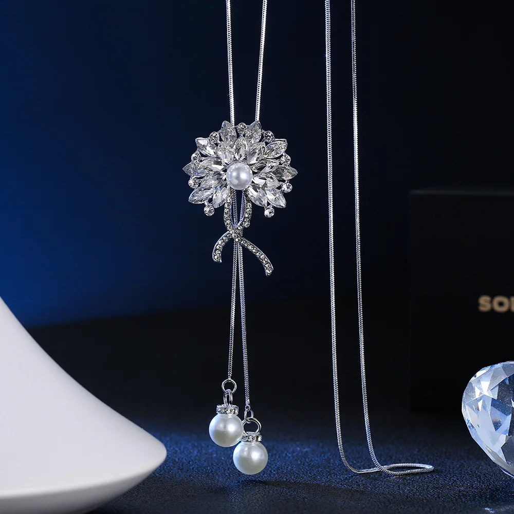 

AAA Crystal Dandelion Flower Necklace For Women Fashion Wedding Dress Sweater Shopping Party Accessories