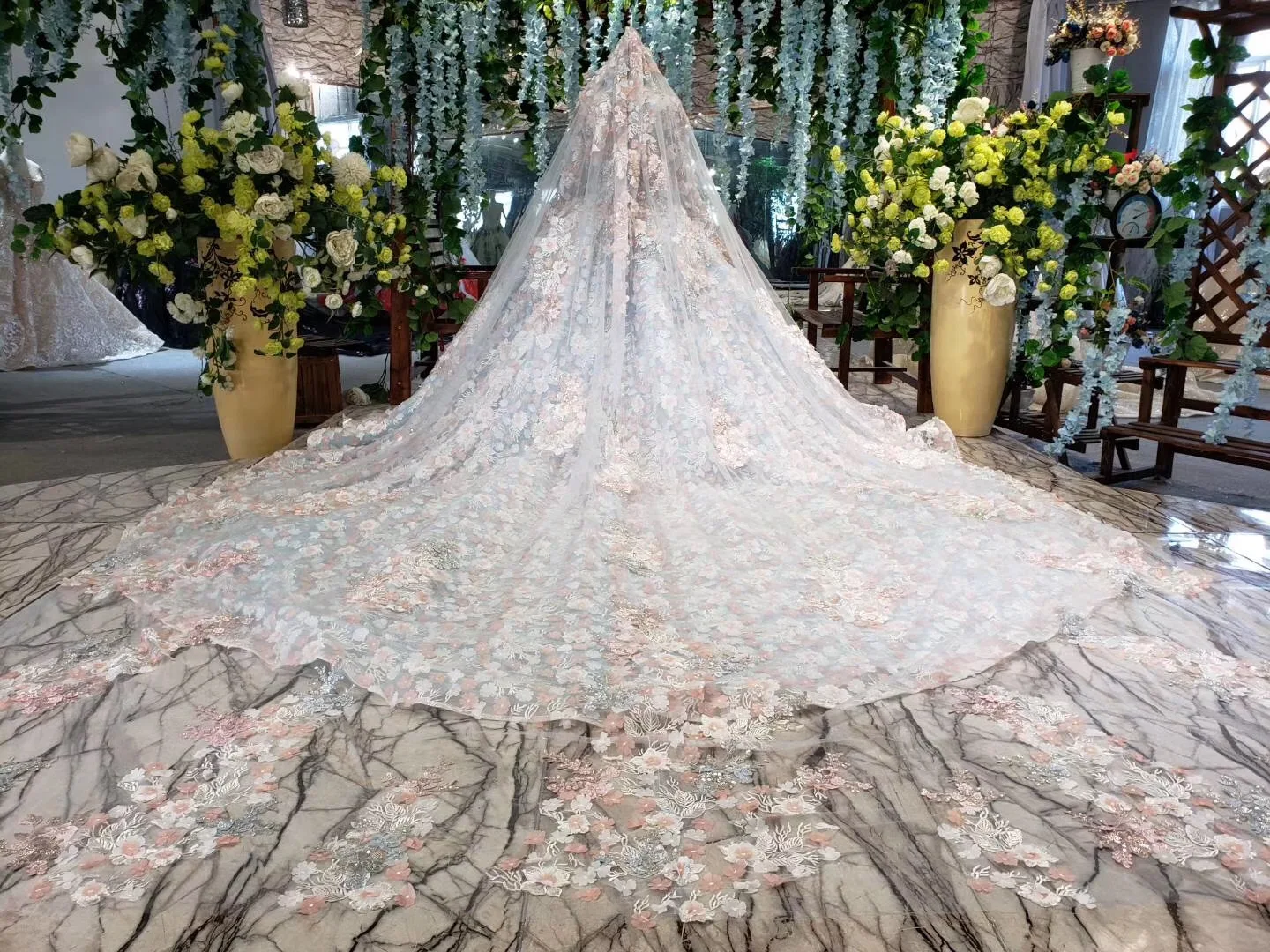 Полный 3d Цветы Кружева Бальные платья Vestido De бальное платье бисером с вуалью романтическая прозрачная аппликация для выпускного платья