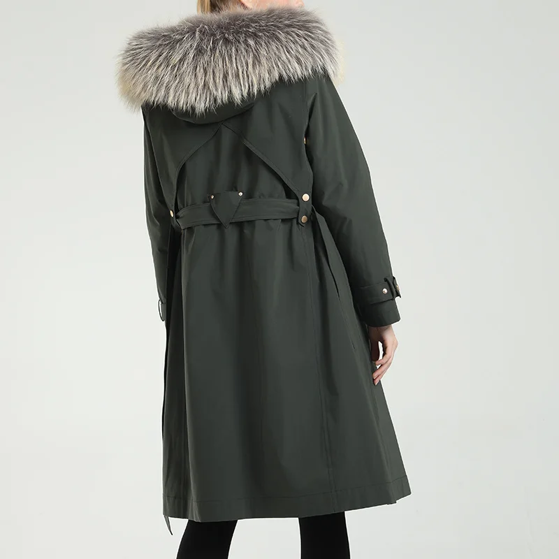

SHZQ Parker Overcome Female 2021 Winter New Rex Rabbit Fur Liner Hooded Fur Coat Thickened Medium and Long Fur