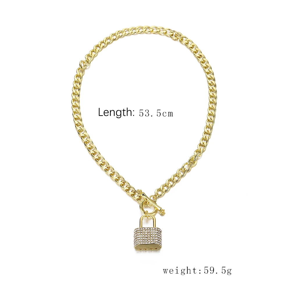 

Fashion Punk Style Gold Statement Multilayers Lock with Crystals Pendant Clavicle Chain Necklace for Women Female Necklaces Gift