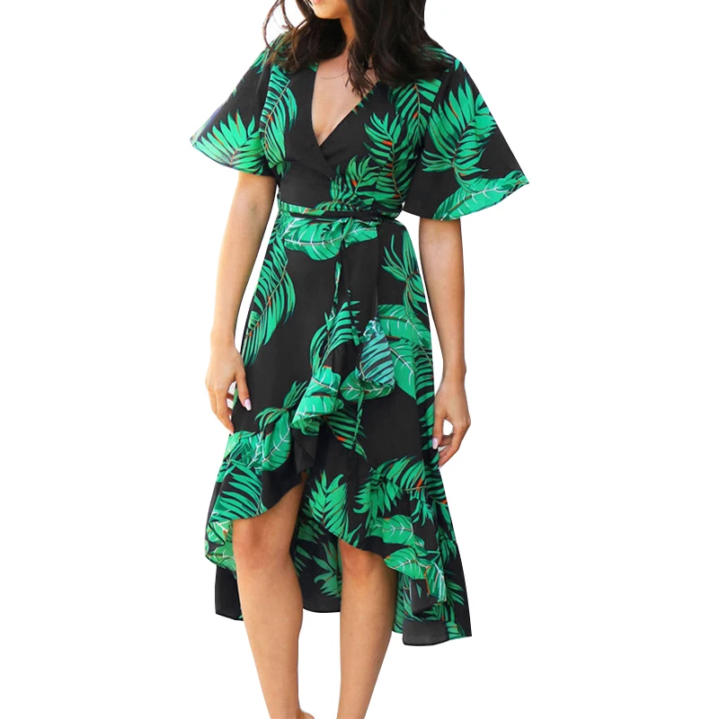 2020 летнее Новое шифоновое платье с цветочным рисунком женская одежда v образный