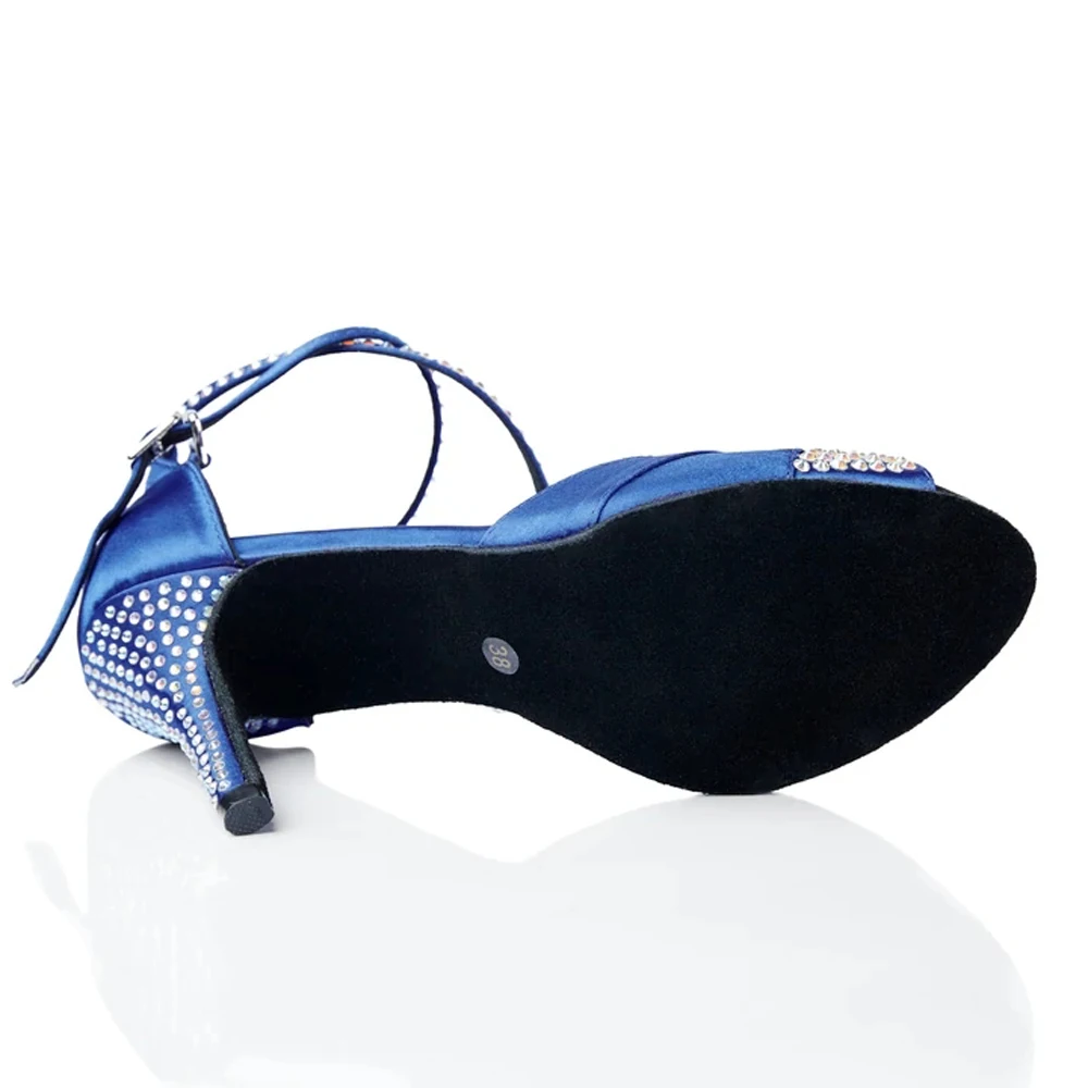 Women Blue Latin Dance Shoes With Rhinestone 2022 Ballroom Dance Heels Saloon Dance Shoes Sandals Ladies Wedding Party Shoes