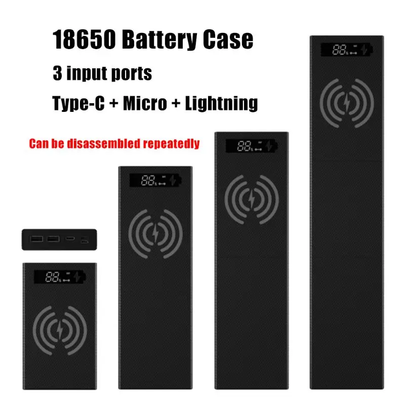 Комбинированный чехол для аккумулятора 18650 с ЖК дисплеем и беспроводной зарядкой