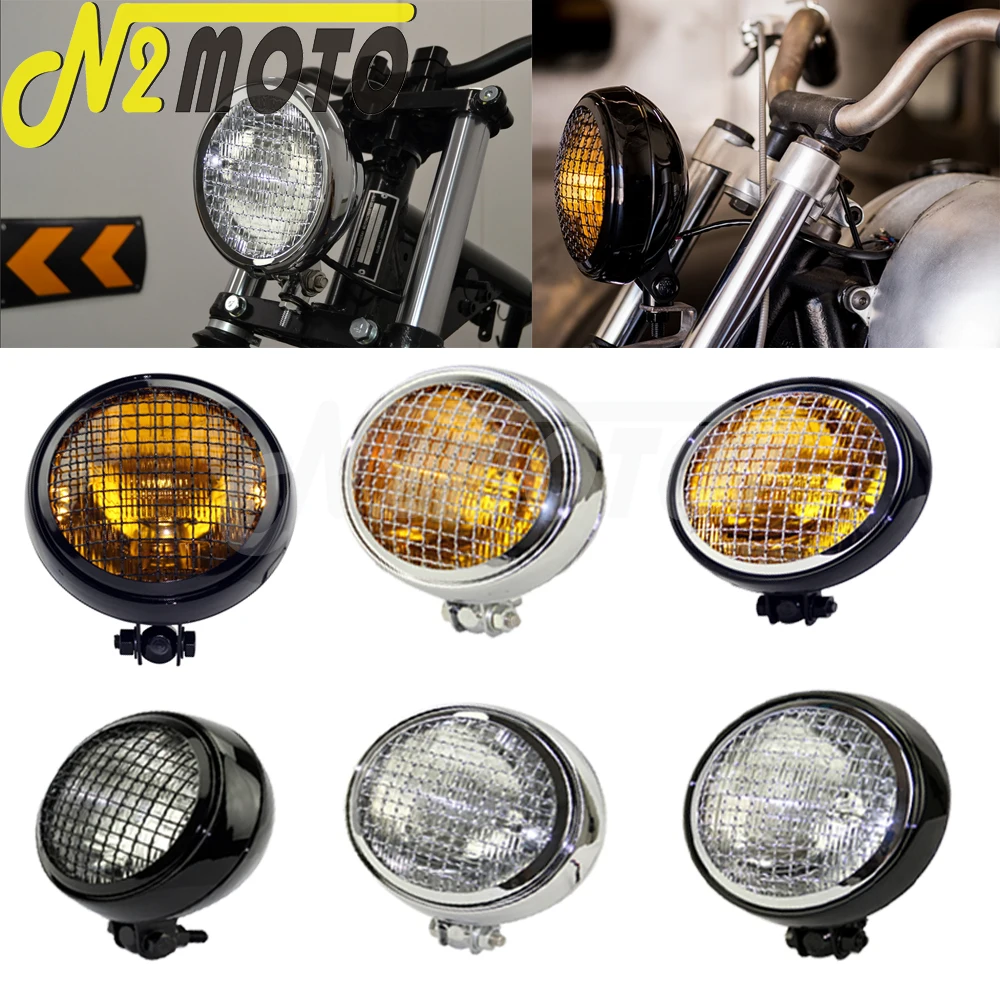 

5.7'' Headlight For Harley Cafe Racer Scrambler Chopper Retro Motorcycle 12V 60W Bottom Mount Hight Low Beam Grille Headlamp