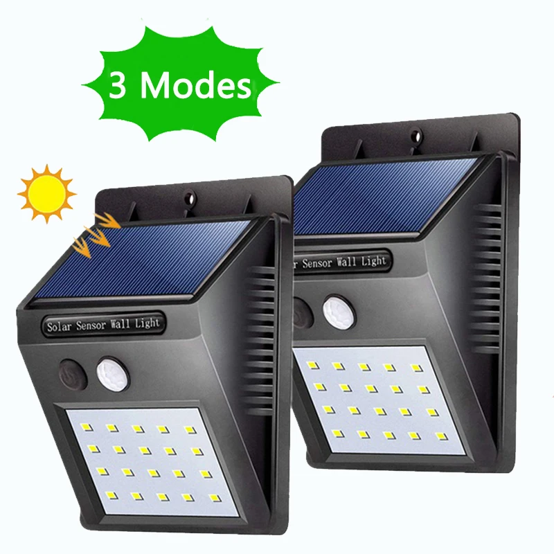 2 шт. светодиодный светильник на солнечных батареях открытом воздухе 3 режима 20