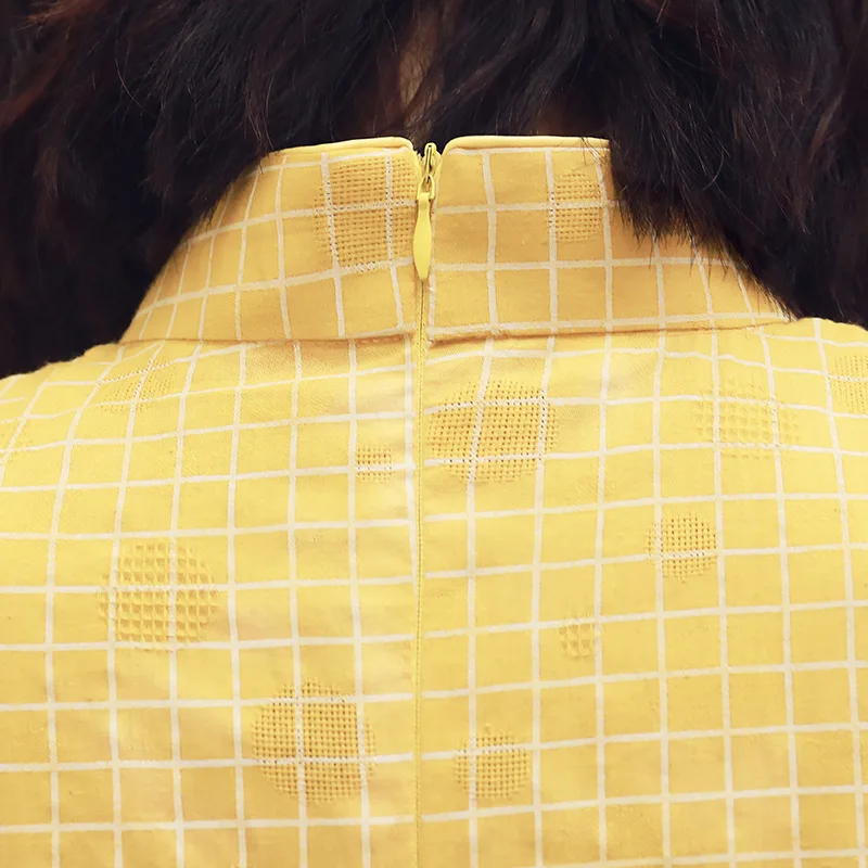 Весеннее клетчатое платье Ципао для женщин сексуальное тонкое хлопковое миди