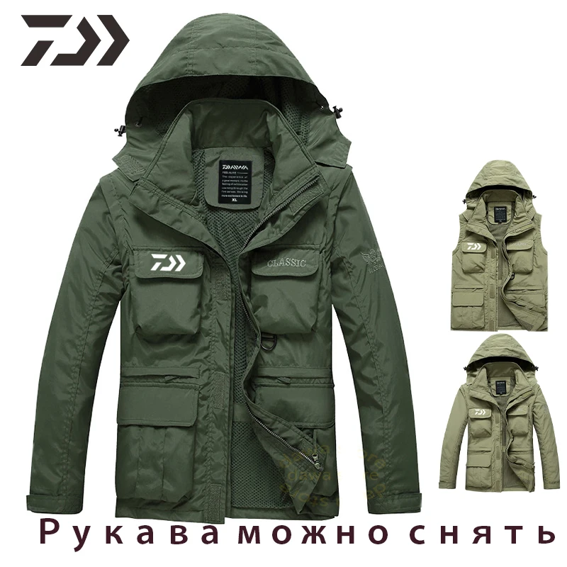 

Men jacket Removable Sleeves Fishing Jacket Men Breathable Fishing Shirt Fishing Clothes Hooded Multi-pocket Casual Outdoor Coat