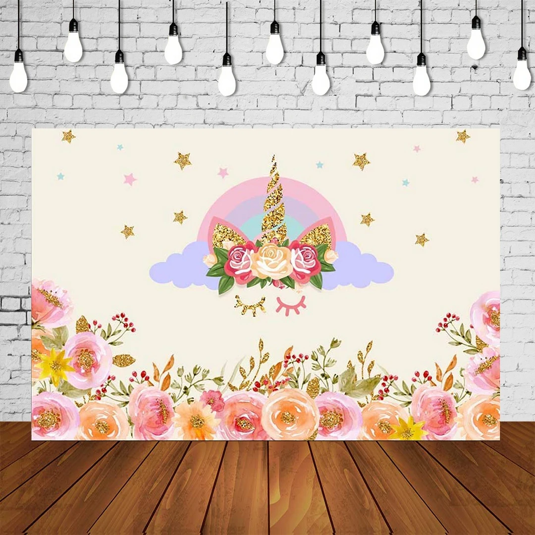 Фон для вечерние съемки с изображением единорога и Золотых Блесток девочек|Фон