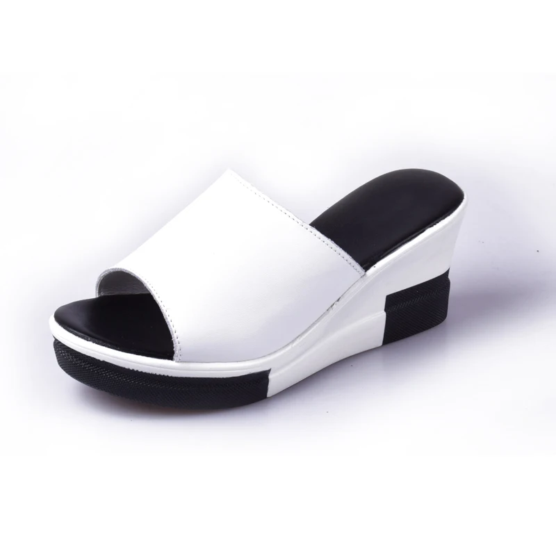 

2021 Women Sandals Summer Leather Shoes Woman Flip Flops Wedges Fashion Platform Female Slides Ladies Shoes Peep Toe JH152