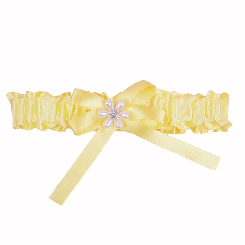 Yellow Single Bowknot Pearl Flower Rhinestone Bride's Garter Wedding Supplies Elastic Leg Ring | Женская одежда