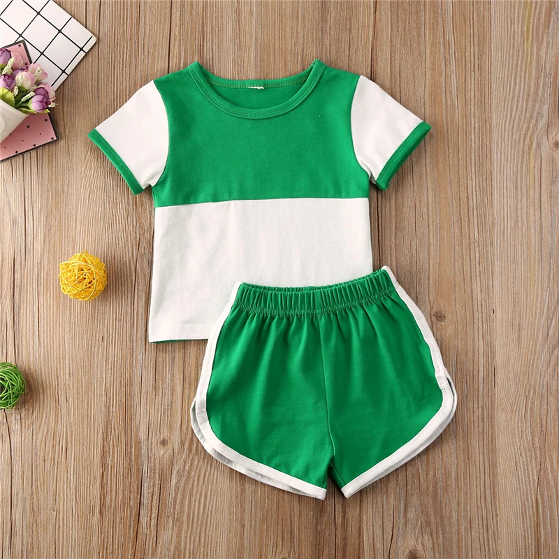 Модный трендовый Детский костюм из двух предметов пуловер с коротким рукавом и