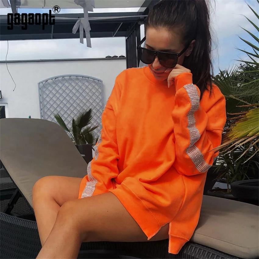 Gagaopt Женская толстовка с длинными рукавами и круглым вырезом топы со стразами