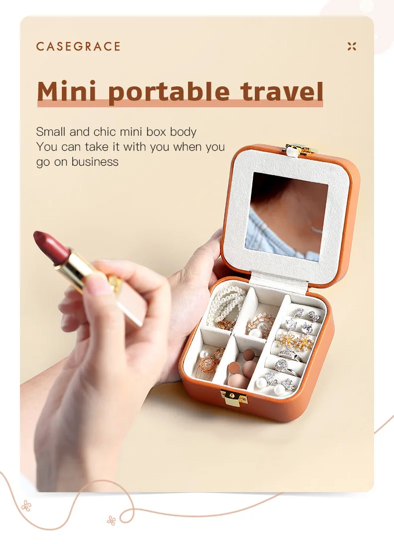 

PU Jewelry Box Portable Storage Organizer Earring Holder Zipper Women Jewelry Display Casket Travel Case