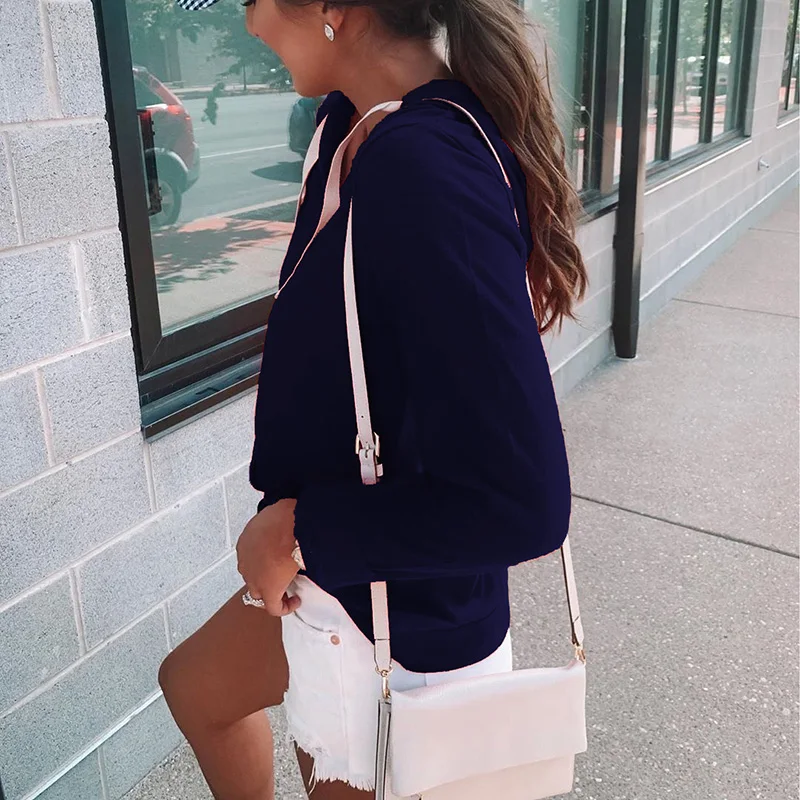 Женская однотонная Толстовка с длинным рукавом V образным вырезом и