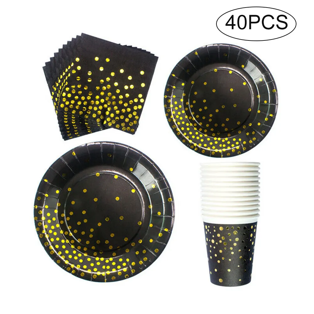 

40Pcs/Set Disposable Paper Plates Cups Napkins Tableware Kit for Birthday Wedding Party L23