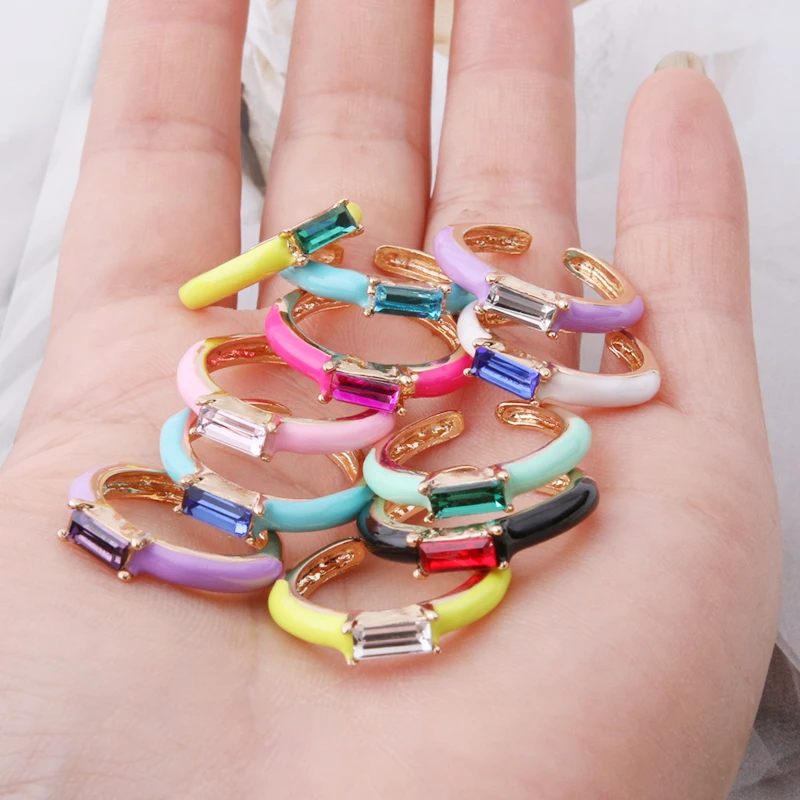 

Candy Rings Glass Multicolor 34 Colors Simple Style Ring Adjustable Paved With Shiny Stone Fashion Wed Engage Ring jewelry gift