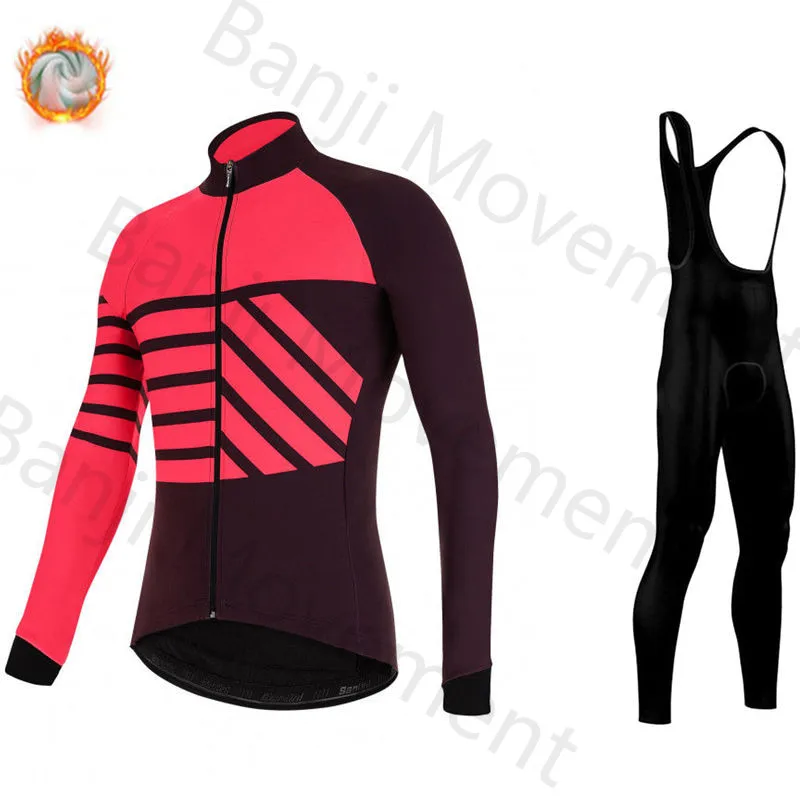 Santini Specializeding Winter Thermal Fleece Set Cycling Clothes Men's Jersey Suit Sport Riding Bike MTB Bib Pants Warm Sets - Цвет: cycling jersey set 4