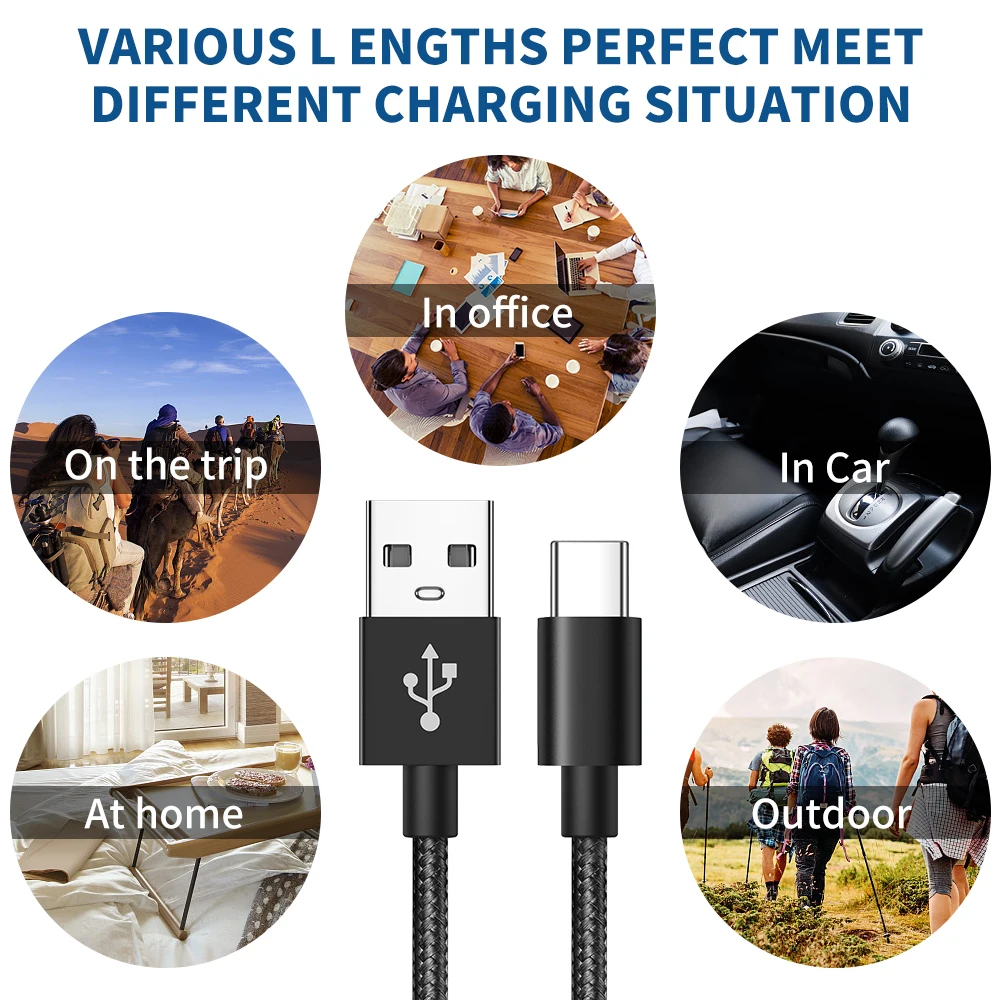 USB C Type C Cable for Samsung S10 S9 3A Fast USB Charging Type-C Charger Data Cable for Redmi note 8 pro USB-C Cabo Wire