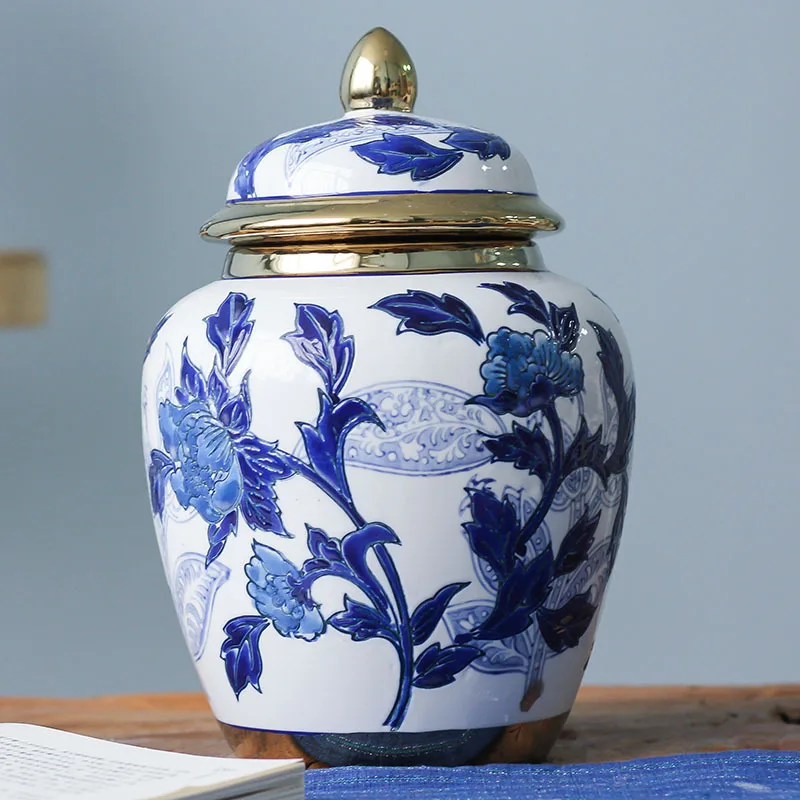 

Ceramic vase storage cans home blue flower porcelain cans storage pots living room TV cabinets set pieces of Chinese tea cans
