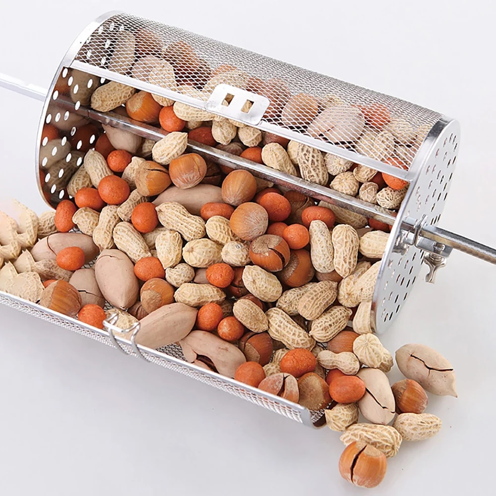 bbq stainless steel rotisserie grill roaster drum oven basket bakeware oven roast baking rotary nuts beans peanut basket grill free global shipping