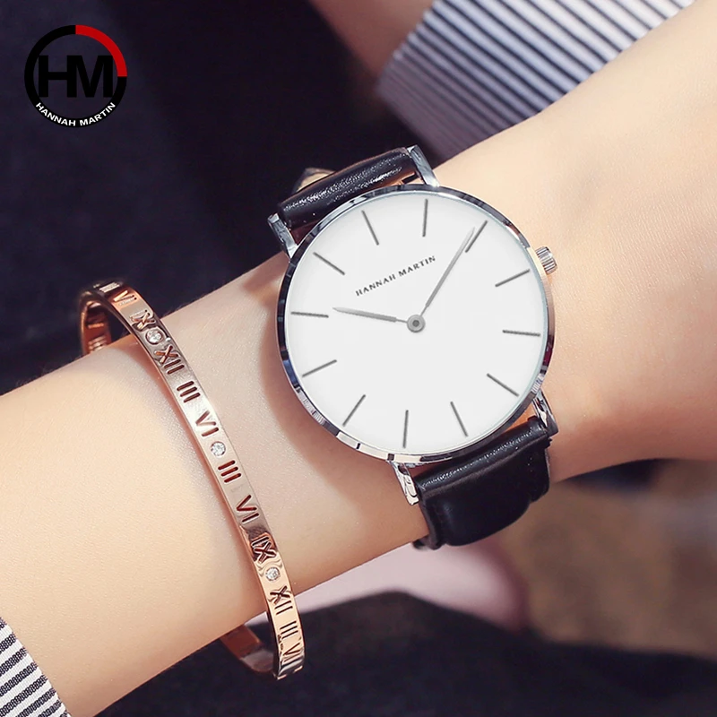 Relogio Feminino Hannah Martin Luxury Brand DW Style Women Watches Leather Band Rose Gold Waterproof Ladies Quartz Watch Clock | Наручные
