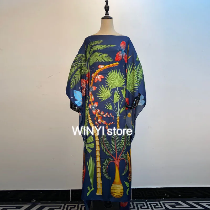 2020 Floor Length twill party maxi beach long dress Women Bohemian Print Over Size Loose Round Collar Elegant New Spring Tide