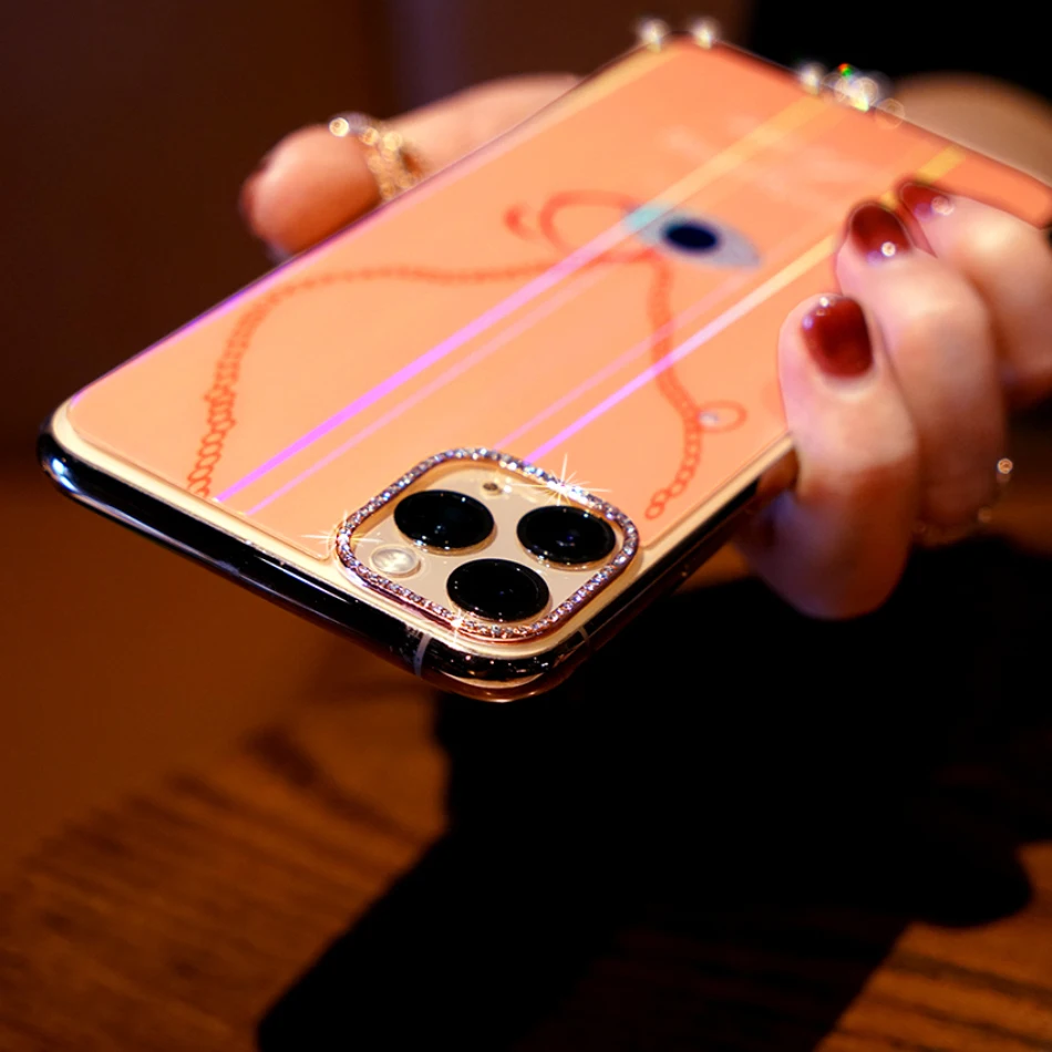 Защитное стекло для iPhone 11 Pro XS Max XR SE 8 7 6S Plus закаленное блестящее с кольцом Стразы