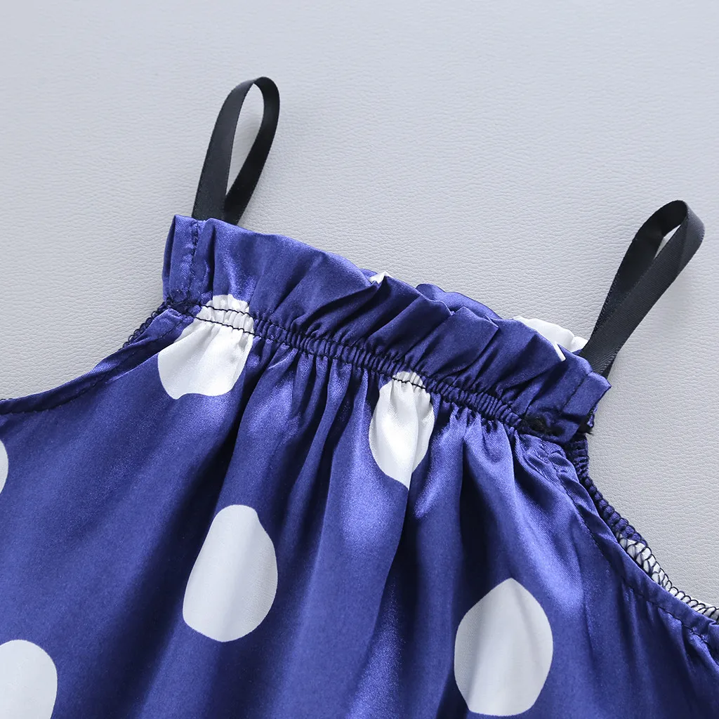 Детская Пижама для девочек платье сна малышей топ на бретелях с принтом в горошек