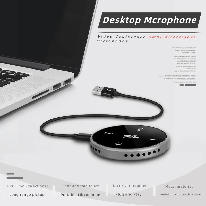 

USB Conference Microphone Omnidirectional PC Computer Condenser Mic for Meeting/Class Plug & Play