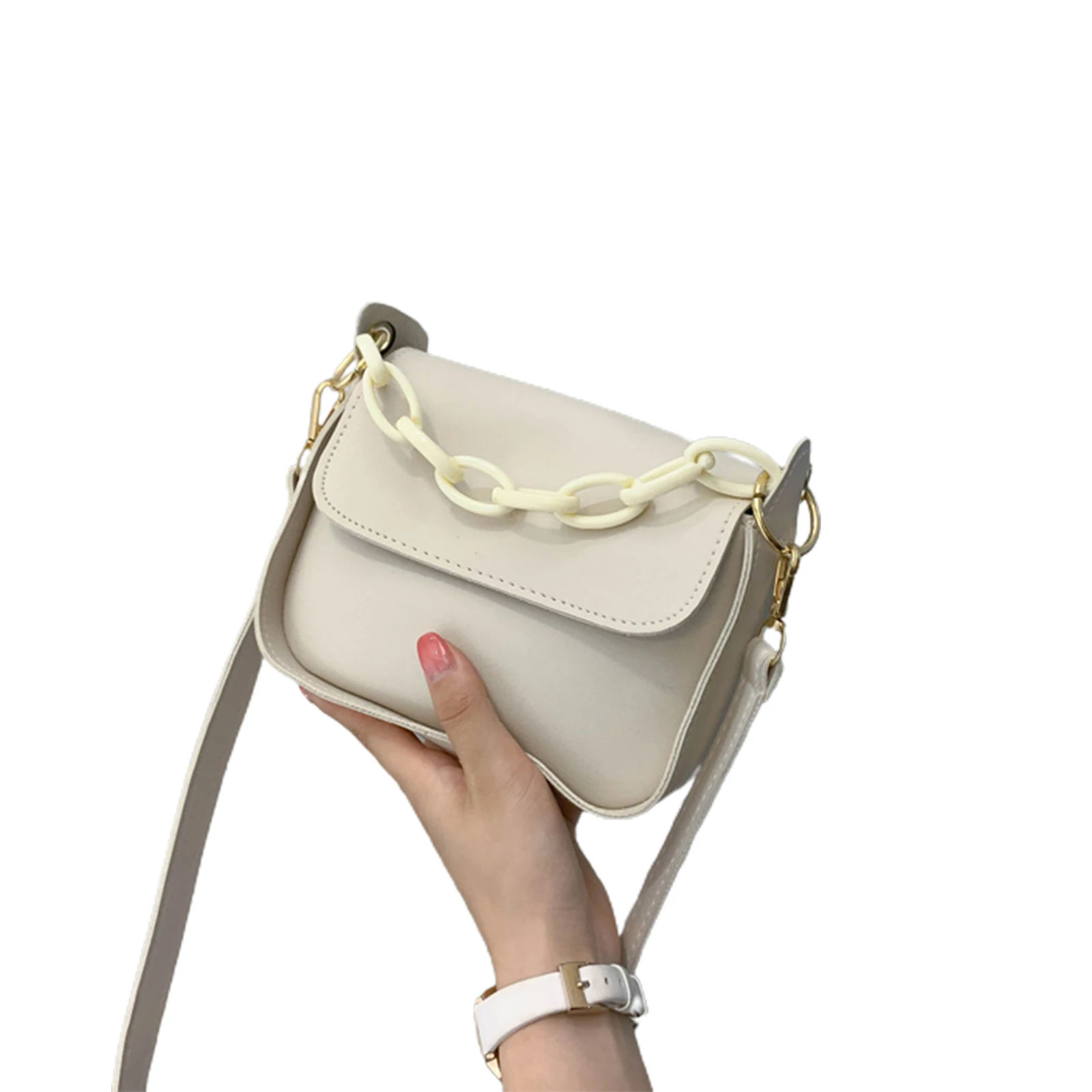

Women Small Crossbody Purse PU Leather Solid Color Shoulder Bag Female Lightweight Travel Satchel with Leather Chain Strap
