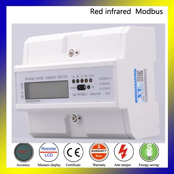 Трехфазный ЖК-дисплей 30/380 A в 50H rs485 modbus din-рейка электроэнергия счетчик часов для