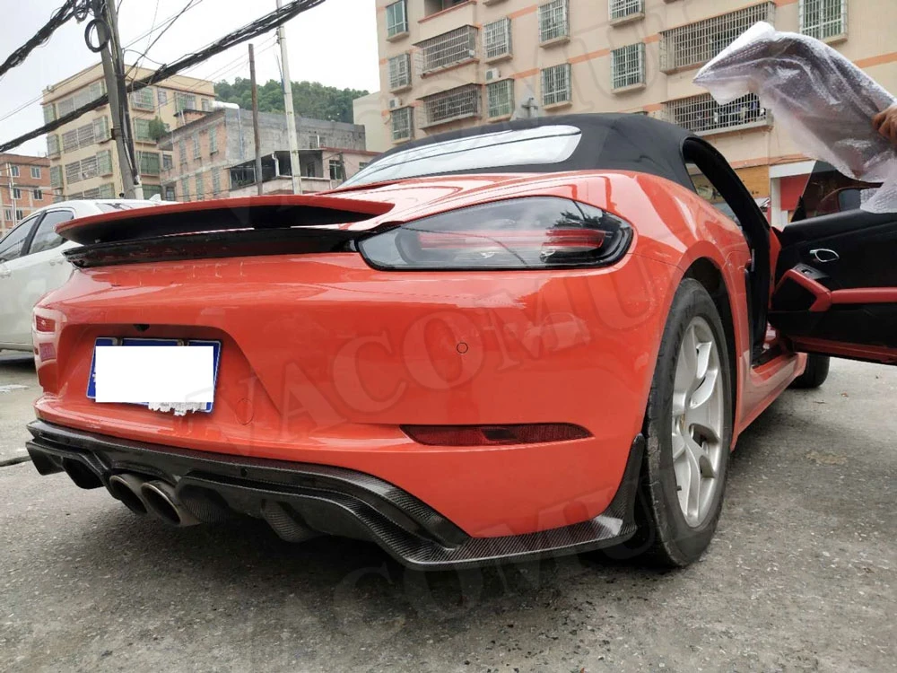 Рассеиватель задней губы из углеродного волокна, спойлер, пригодный для Porsche 718 Cayman Boxster Base S Coupe Защита бампера автомобиля