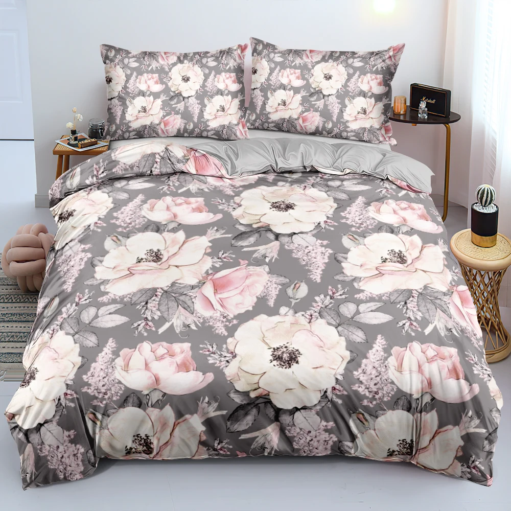 

3D Design Flowers Bed Linens Bedding Set Duvet Cover Sets Quilt/Comforter Covers Pillowcases 265x230 King Size Gray Home Texitle