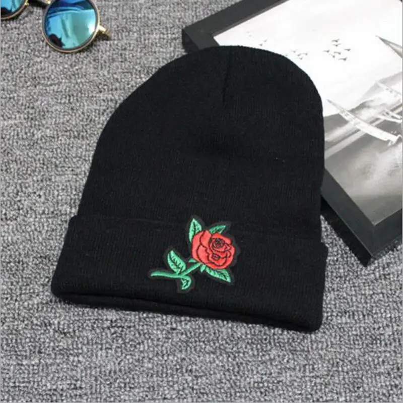 Зимние теплые шляпы для взрослых персонализированные вышитые розы имя Вязаная