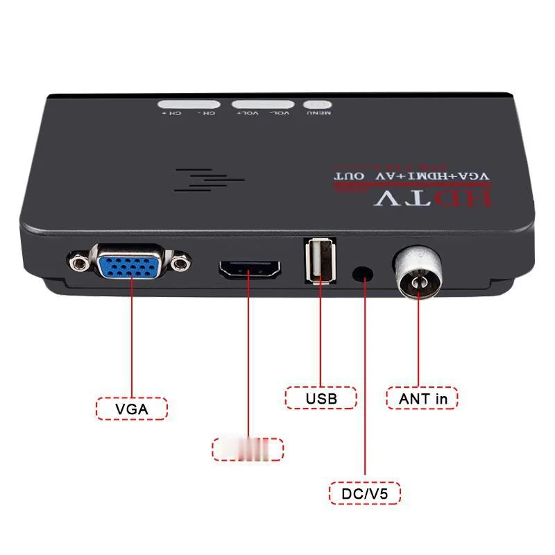 Фото DVB-T/DVB-T2 ТВ-тюнер DVB T/T2 ТВ-приставка VGA AV CVBS 1080P HDTV цифровой HD спутниковый ресивер с дистанционным управлением №2