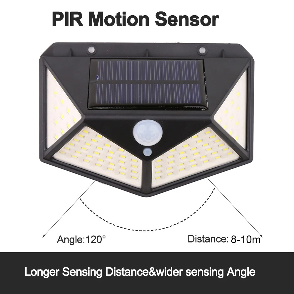 4 стороннее освещение 3 режима 100 светодиодный Солнечный настенный светильник
