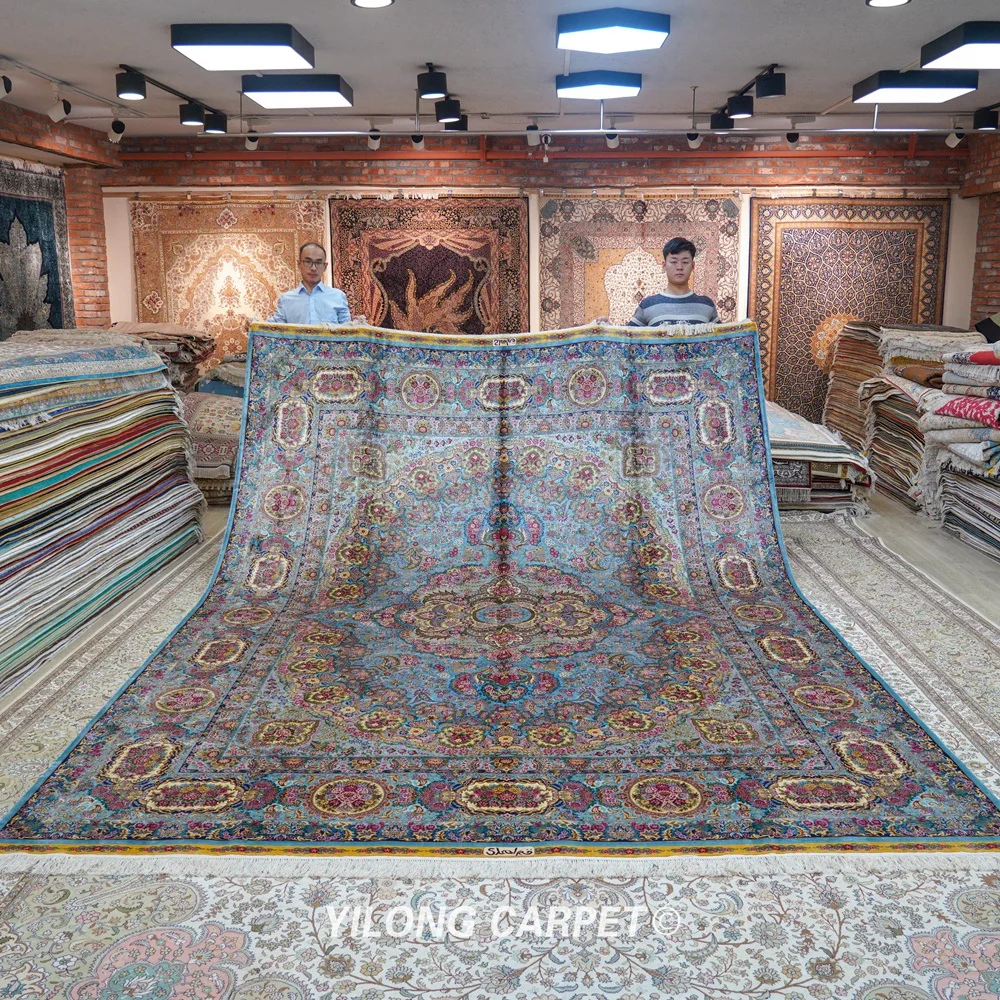 Goede Yilong 10 'X 14' Vantage Tabriz Turkse Zijden Kleed Grote Antieke Handgemaakte Zijden Tapijt