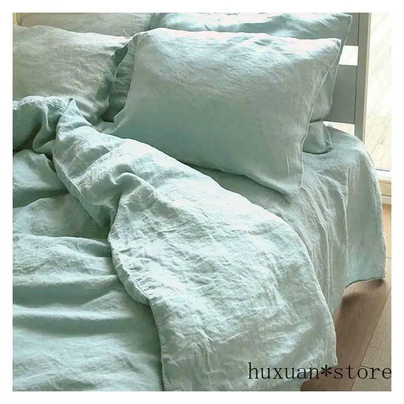 

Stone Washed 100% Natural Linen Grey Green Bedding Duvet Cover Pillowcase Sheet
