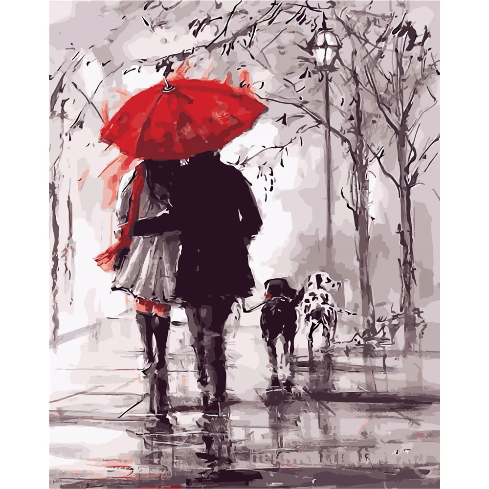 

Canvas painting, decorative painting of living room and bedroom, modern style, a couple, lovely dog, beautiful scenery