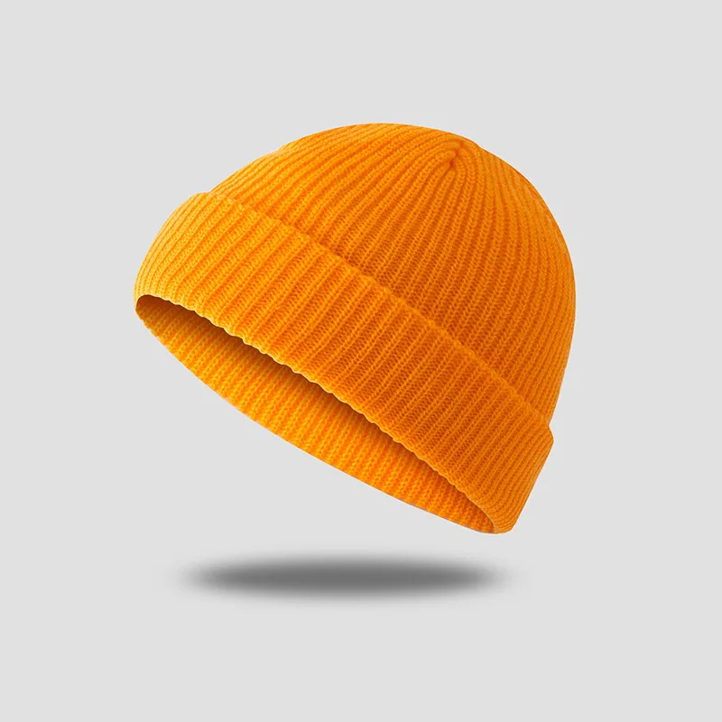 

Unisex Winter Ribbed Knitted Cuffed Short Melon Cap Solid Color Skull Baggy Retro Ski Fisherman Docker Beanie Hat Slouchy