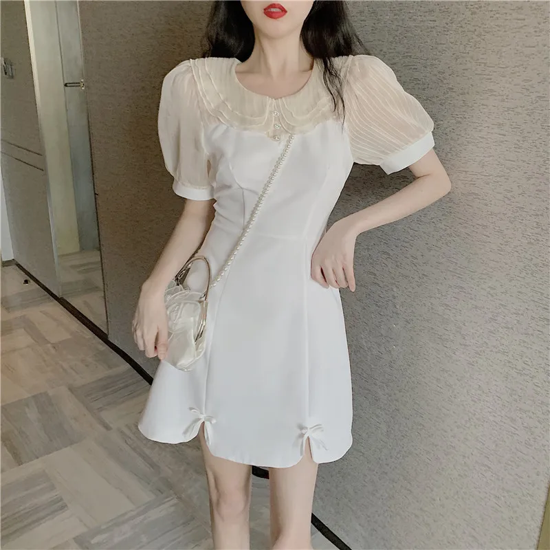 

COIGARSAM Ruffles Women dress New Puff Sleeve Dresses White 168