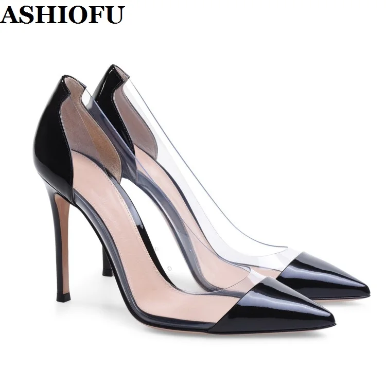 ASHIOFU/Лидер продаж Женские туфли ручной работы на высоком каблуке из прозрачного