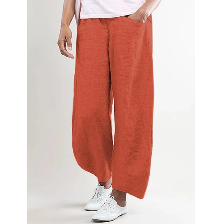 

Lady Elastic Waist Cotton And Hemp Casual Pants Women Pure Color Straight Pants Trousers Female Loose Vintage Trousers 3026 05