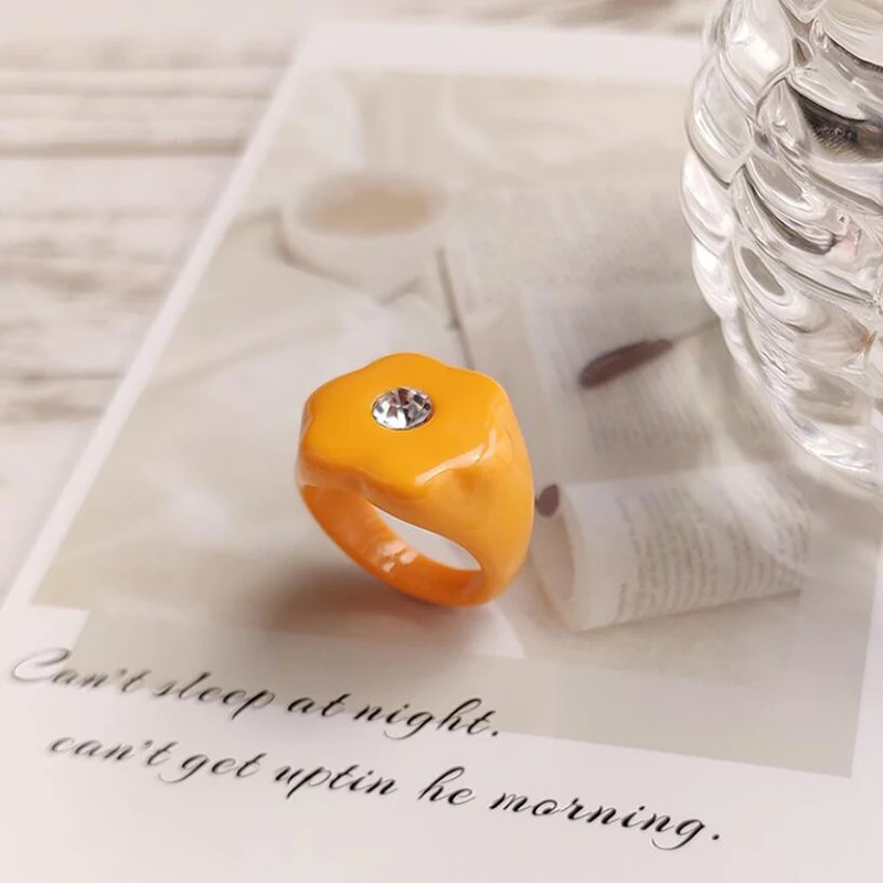 

2021 New Resin Rhinestones Ring Flowers Plants Chic Transparent Aesthetic Ring Colorful For Women Jewelry Party Gifts