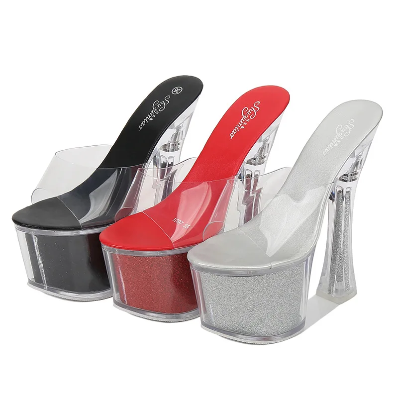 

Wedding Shoes Sandals Women Shoes Platform Thick Heel Ultra High Heels sandals 17CM Transparent Crystal Sandals Shoes
