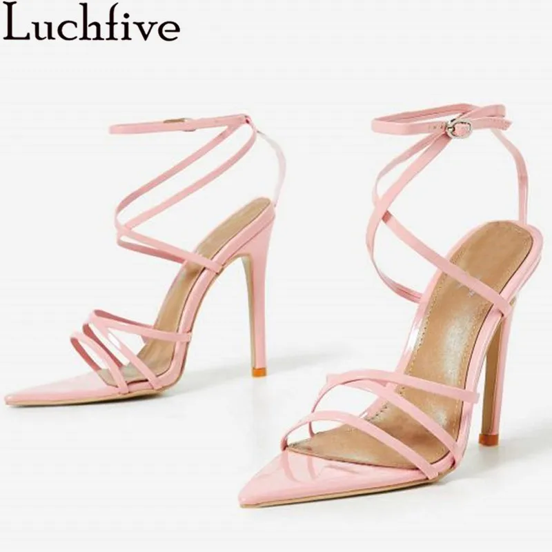 Босоножки на тонком высоком каблуке с перекрестной шнуровкой Женские летние