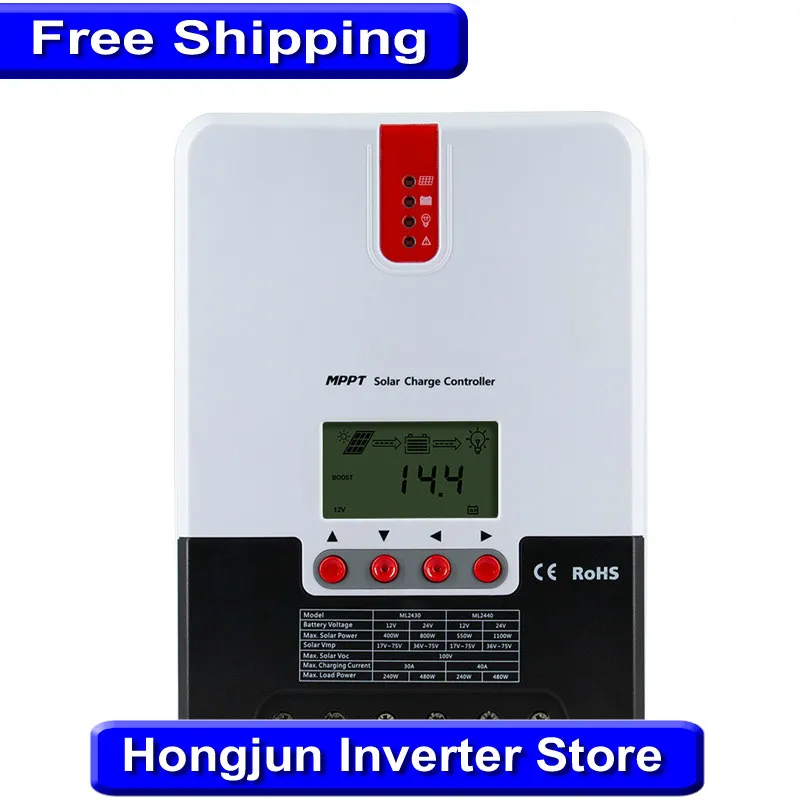 Контроллер зарядного устройства на солнечной батарее 20 А 30 40 MPPT 12 В/24 В для